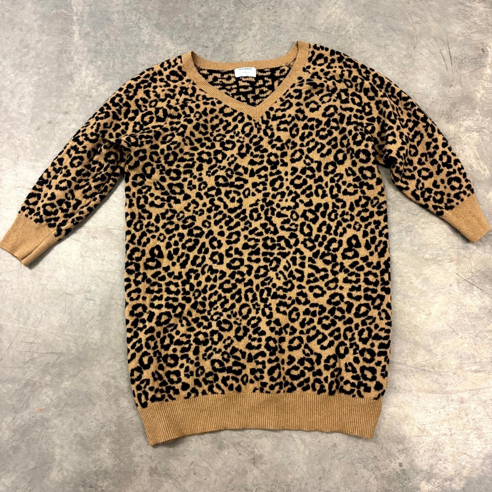 Old Navy Leopard Print Sweater Dress Women's XXL Brown Black V Neck Knit Mini